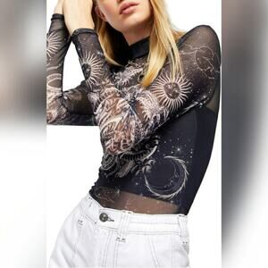 BDG UO Black Snake Sun Sheer Crop Top SZ M